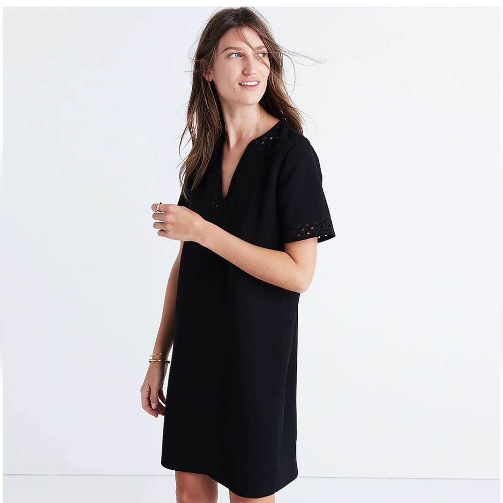 MADEWELL Ballad Tunic Mini Dress Black Sz 2 Cutout V-Neck Casual
